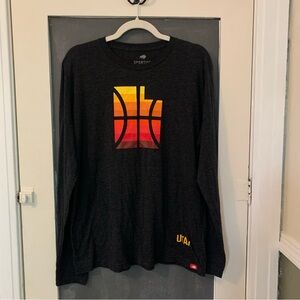 Black and Red Long Sleeve Tee with Geometric Basketball Design